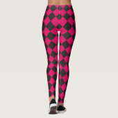 Fuchsia Black Schachbrett Diamond Pattern Leggings (Rückseite)