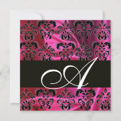 FUCHSIA BLACK SILK DAMASK CLOTH MONOGRAMM, weiß Einladung (Vorderseite)