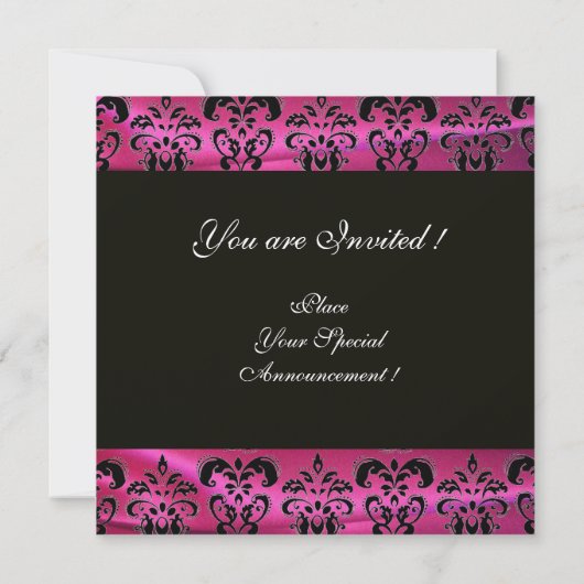 FUCHSIA BLACK SILK DAMASK MONOGRAM, Champagner Einladung (Rückseite)