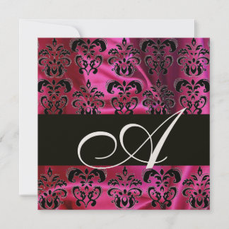 FUCHSIA BLACK SILK DAMASK MONOGRAM, Champagner Einladung