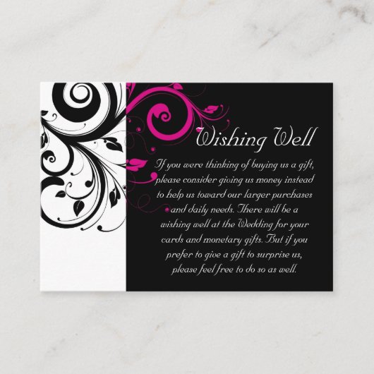 Fuchsia Black Swirl Wishing Well Wedding Card Begleitkarte (Vorderseite)