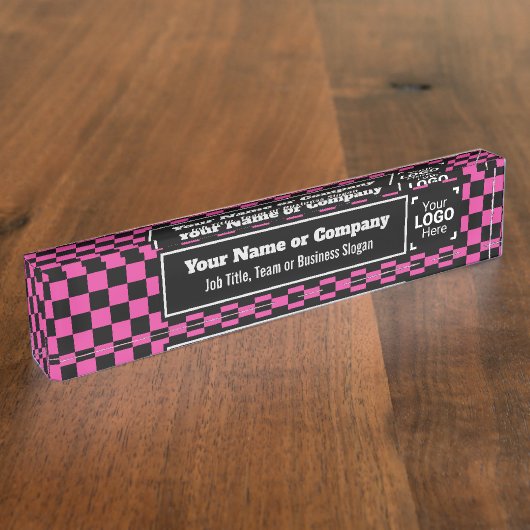 Fuchsia & Black überprüft - Moderner Geschäftsstil Namensplakette (Seite)