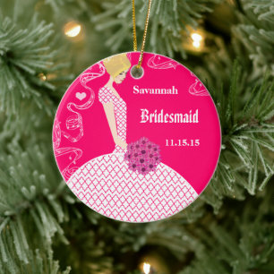 Fuchsia Blonde Wedding Gown Bridesmaid Ornament