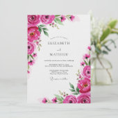 Fuchsia Blossom Romance Wedding Einladung (Stehend Vorderseite)