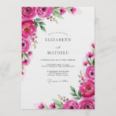 Fuchsia Blossom Romance Wedding Einladung (Vorderseite)