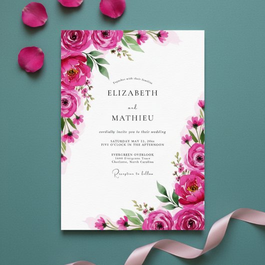 Fuchsia Blossom Romance Wedding Einladung