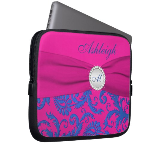 Fuchsia Blue Damask IMITATE Ribbon Laptop-Sieb Laptopschutzhülle (Vorne Rechts)