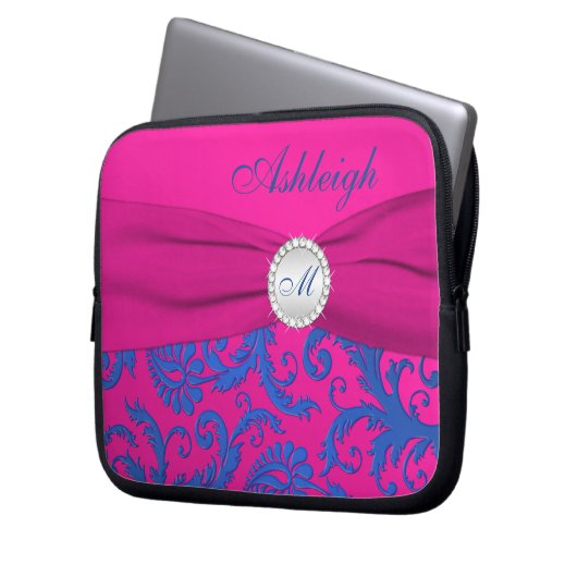 Fuchsia Blue Damask IMITATE Ribbon Laptop-Sieb Laptopschutzhülle (Vorderseite Links)