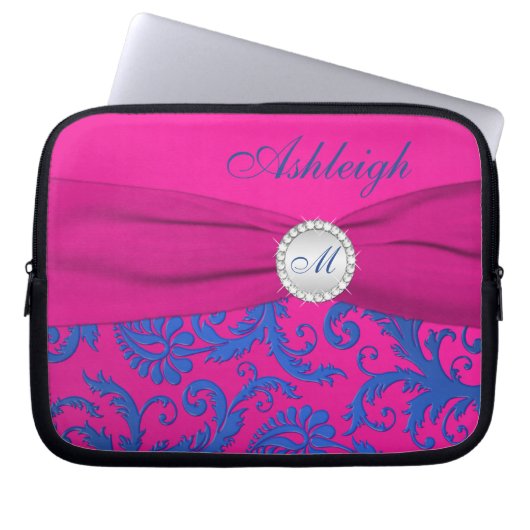 Fuchsia Blue Damask IMITATE Ribbon Laptop-Sieb Laptopschutzhülle (Vorderseite)