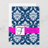 Fuchsia Blue Damask Save the Date Card (Vorne/Hinten)