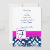 Fuchsia Blue Damask Save the Date Card (Rückseite)