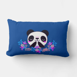 Fuchsia & Blue Floral Panda Bear Lumbar Pillow Lendenkissen