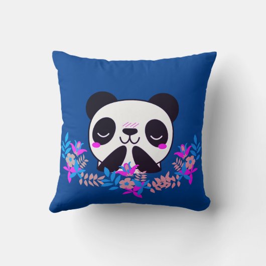 Fuchsia & Blue Floral Panda Bear Throw Kissen (Rückseite)
