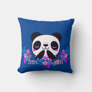 Fuchsia & Blue Floral Panda Bear Throw Kissen