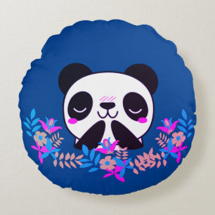 Fuchsia & Blue Floral Panda Bear Throw Kissen