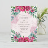 Fuchsia blühende Frühlingshochzeit Einladung (Stehend Vorderseite)