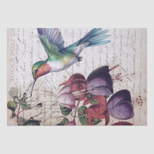 Fuchsia Blume Hummingbird Wasserfarbe Seidenpapier (Vorderseite)