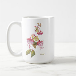 Fuchsia Blume rot und lila und Sprichwort Kaffeetasse