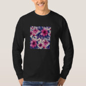 Fuchsia Blume Wasserfarbmuster Grafik T-Shirt (Vorderseite)