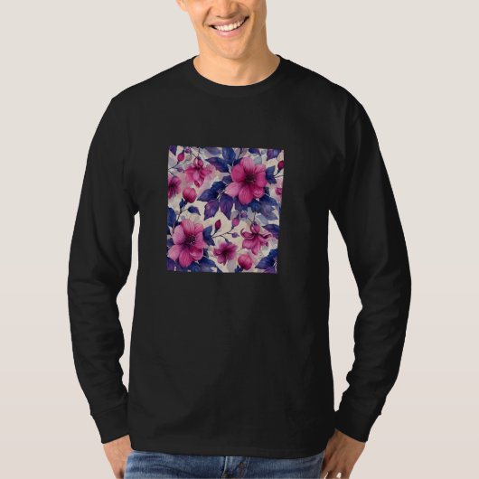 Fuchsia Blume Wasserfarbmuster Grafik T-Shirt (Vorderseite)