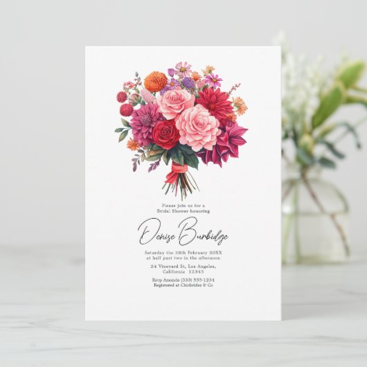Fuchsia, Blush & Coral Bright Floral Bridal Shower Einladung (Stehend Vorderseite)
