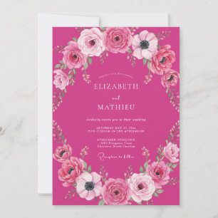 Fuchsia Bold Watercolor Romantische Hochzeit Einladung