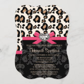 Fuchsia Bow Leopard Print Imitats Blende Brautpart Einladung (Vorne/Hinten)