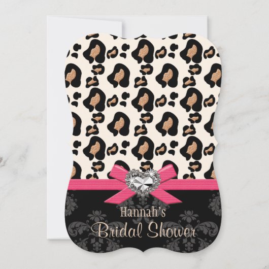 Fuchsia Bow Leopard Print Imitats Blende Brautpart Einladung (Rückseite)