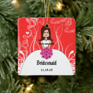 Fuchsia Brünett Wedding Gown Bridesmaid Ornament