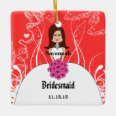 Fuchsia Brünett Wedding Gown Bridesmaid Ornament (Vorderseite)