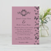 Fuchsia Butterflies Monogram Wedding Einladung (Stehend Vorderseite)