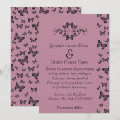 Fuchsia Butterflies Monogram Wedding Einladung (Vorne/Hinten)