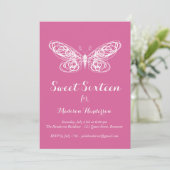 Fuchsia Butterfly 16 . Geburtstag Einladung (Stehend Vorderseite)