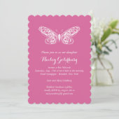 Fuchsia Butterfly Bat Mitzvah Einladung (Stehend Vorderseite)