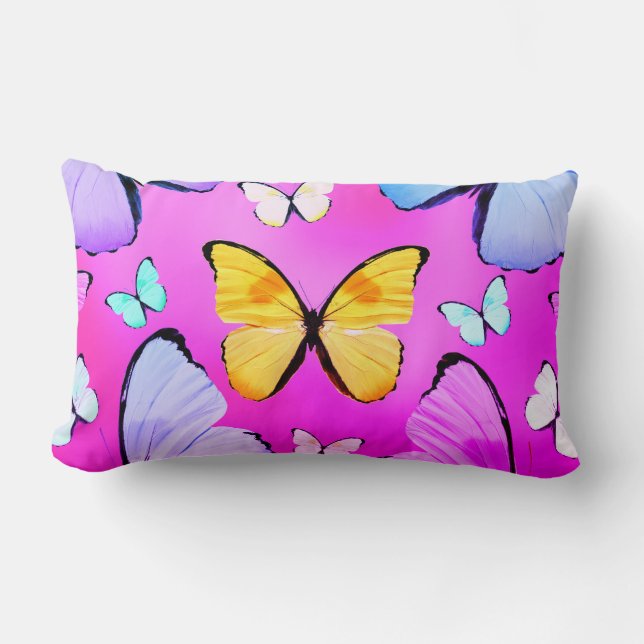 Fuchsia Butterfly Print Lumbar Throw Kissen (Vorderseite)