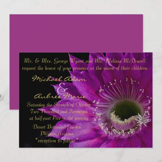 Fuchsia Cactus Blume laden Einladung (Vorne/Hinten)