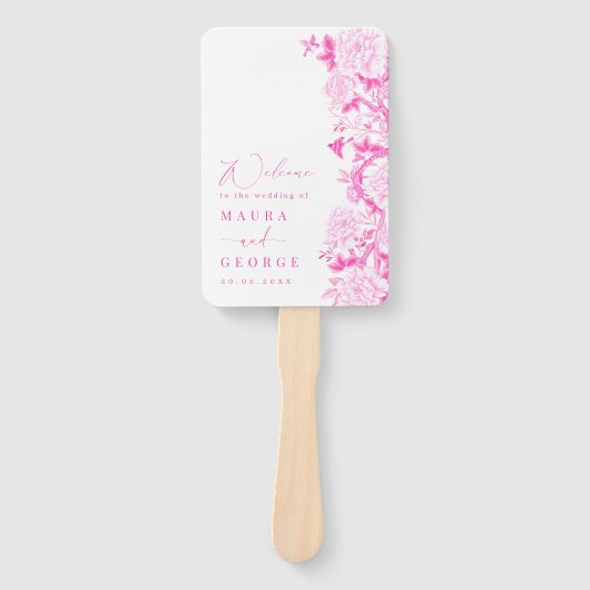 Fuchsia Chinoiserie Blumengarten Hochzeitsprogramm Fächer (Vorderseite)
