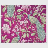 Fuchsia Chinoiserie Pfaue Entcouch Geschenkpapier (Flach)