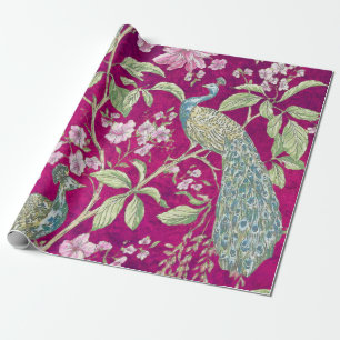 Fuchsia Chinoiserie Pfaue Entcouch Geschenkpapier