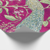 Fuchsia Chinoiserie Pfaue Entcouch Geschenkpapier (Ecke)