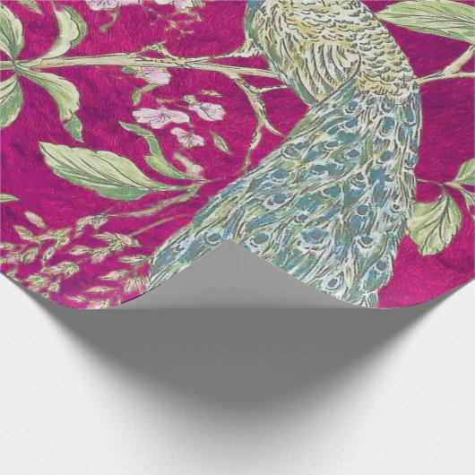 Fuchsia Chinoiserie Pfaue Entcouch Geschenkpapier (Ecke)