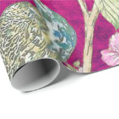Fuchsia Chinoiserie Pfaue Entcouch Geschenkpapier (Rolleneckpunkt)