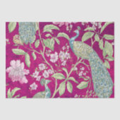 Fuchsia Chinoiserie Pfaue Entcouch Seidenpapier (Vorderseite)