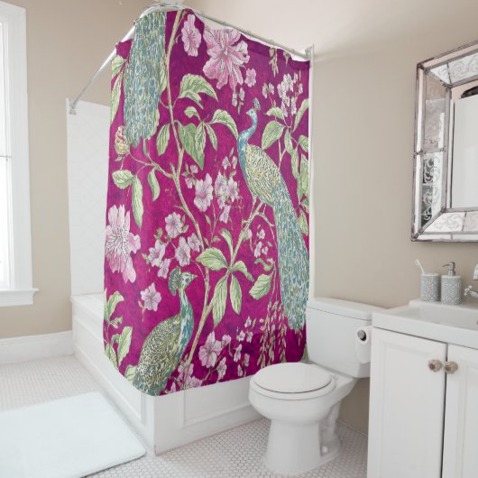 Fuchsia Chinoiserie Rodelbahn Duschvorhang (Beispiel)
