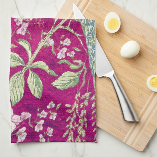 Fuchsia Chinoiserie Rodelbahn Geschirrtuch (Viertel Falte)