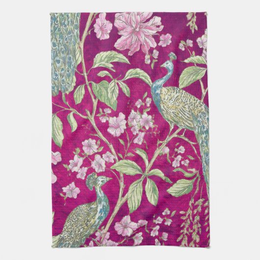 Fuchsia Chinoiserie Rodelbahn Geschirrtuch (Vertikal)