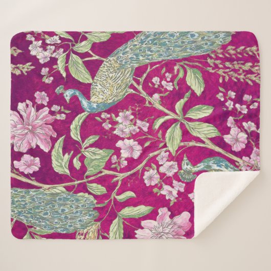 Fuchsia Chinoiserie Rodelbahn Sherpadecke (Vorderseite (Horizontal))