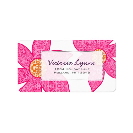 Fuchsia Coral Blume Gray Dots Adressetikett (Vorne)