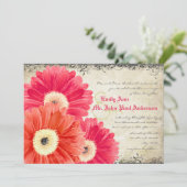 Fuchsia Coral Orange Gerber Daisy Wedding Einladun Einladung (Stehend Vorderseite)