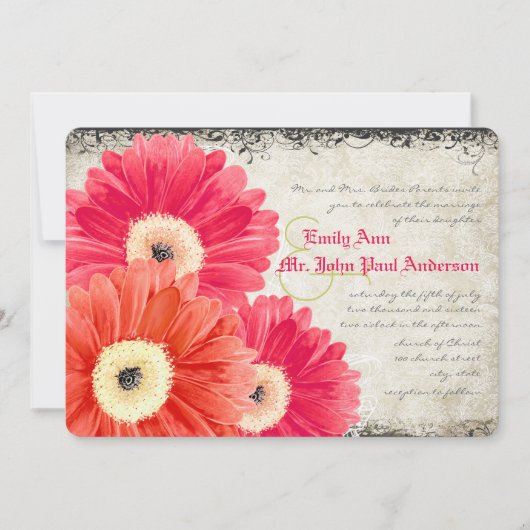 Fuchsia Coral Orange Gerber Daisy Wedding Einladun Einladung (Vorderseite)